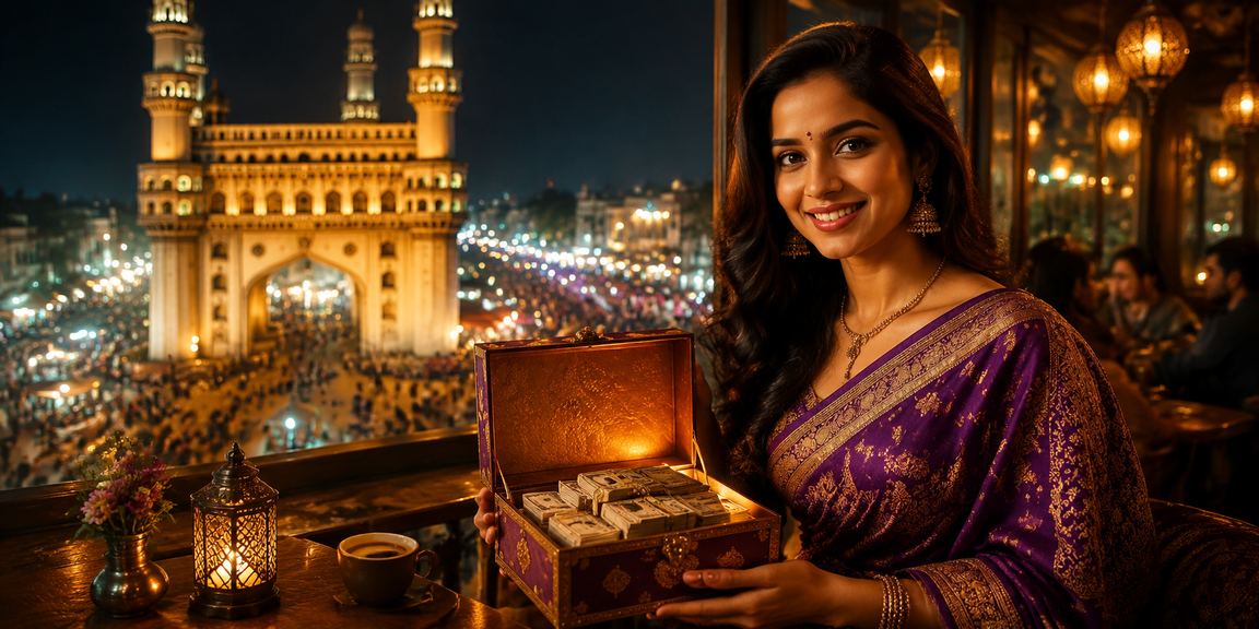 Hyderabad Charminar casino betting night outdoor market scene